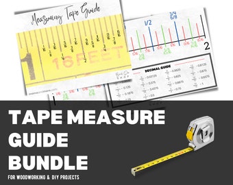 Measuring Tape Guide Set of 3 | Printable Measuring Tape Guide with Fractions | Measuring Tape Markings Guide for Woodworking & DIY Projects