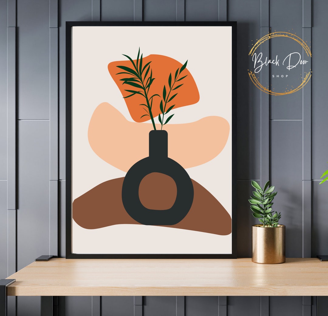 Abstract Art Print, Boho Abstract Wall Print Vase, Neutral Abstract ...