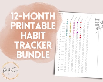 12-Month Habit Tracker Bundle, Monthly Printable Habit Tracker, ADHD Habit Trackers, Digital Habit Tracker, Habit Tracker Sheets Printable
