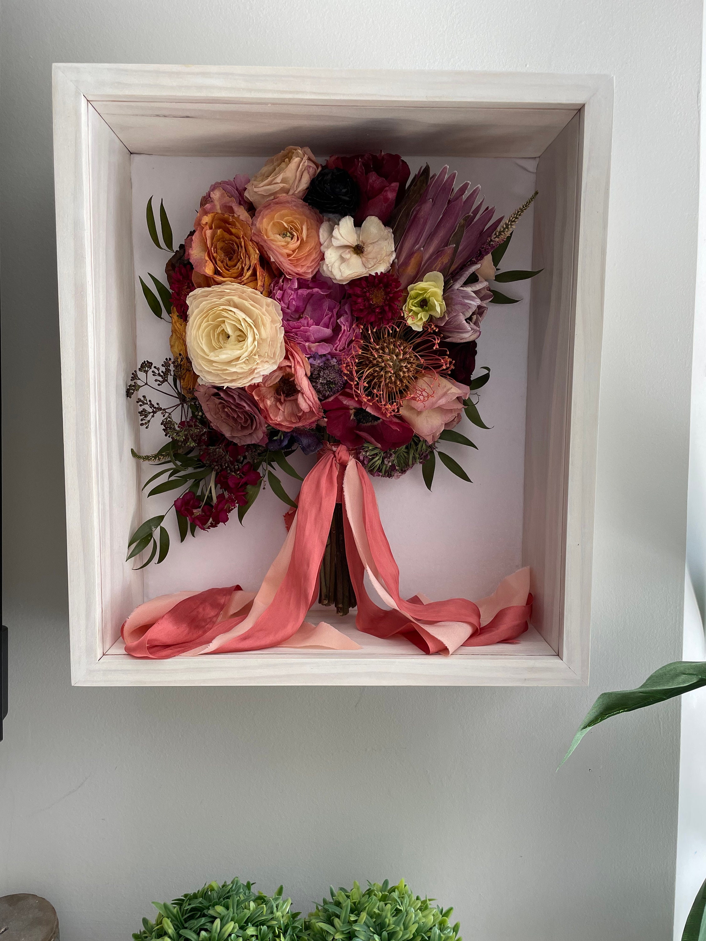 built a frame, dried, and preserved my friends bridal bouquet :  r/somethingimade