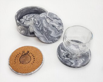 Coaster Set with Holder | Dark Grey Marble Effect | Jesmonite Coasters | Fathers day Gift | Housewarming Gift | Wedding Gift | Drinks Mat