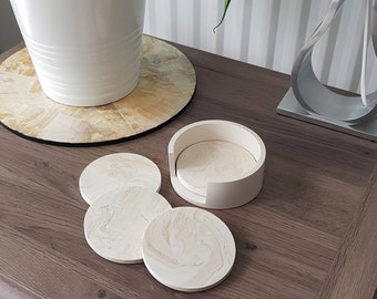 Coaster Set with Holder | Stone Marble Effect | Jesmonite Coasters | Drinks Mat | Fathers day Gift | Housewarming Gift | Wedding Gift