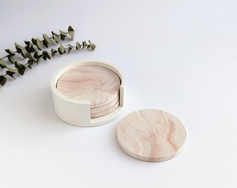 Coaster Set with Holder | Terracotta Marble Effect | Jesmonite Coasters | Drinks Mat | Fathers day Gift | Housewarming Gift | Wedding Gift