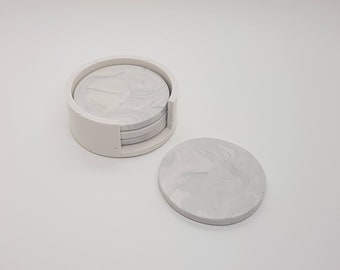 Coaster Set with Holder | Grey Marble Effect | Jesmonite Coasters | Fathers day Gift | Housewarming Gift | Wedding Gift