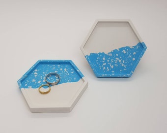 Hexagon Tray | Blue & White Trinket Tray | Jewellery Dish | Home Decor | Housewarming Gift | Modern Terrazzo Design