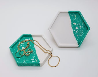 Hexagon Tray | Green & White Trinket Tray | Jewellery Dish | Home Decor | Housewarming Gift | Modern Terrazzo Design