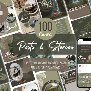 Natural Man Business Brand Kit | 100 Posts + Stories | Eco Friendly Product Marketing Bundle | Earthy Masculine CANVA Social Media Templates