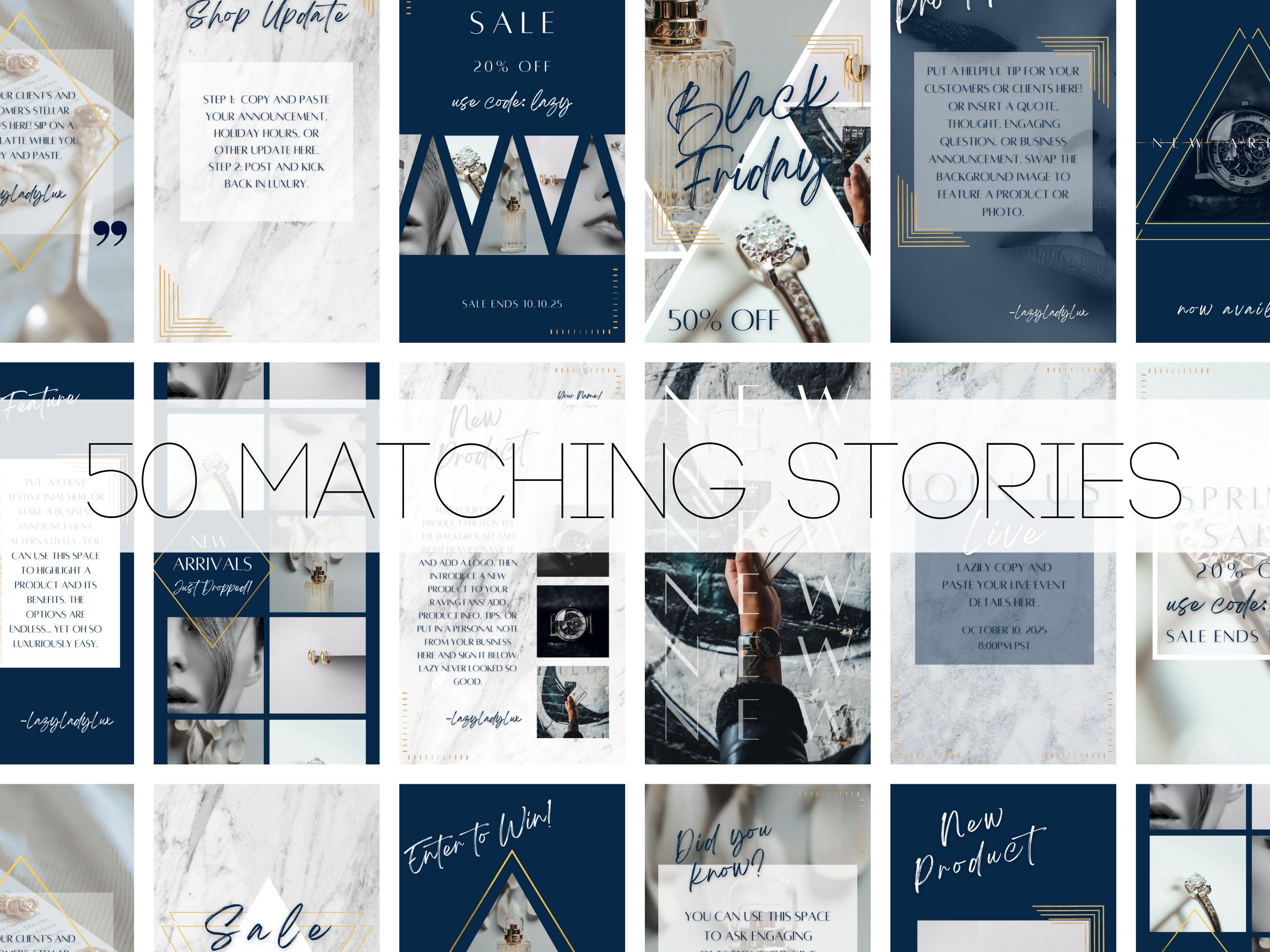 Navy Blue White Gold Luxury Business Brand Kit | 100 Posts + Stories ...