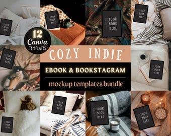 Puede incluir: Una colección de 12 plantillas de maqueta de ebook y bookstagram acogedoras e independientes. Las plantillas presentan varias escenas con mantas, almohadas y libros, perfectas para mostrar las portadas de tus libros.