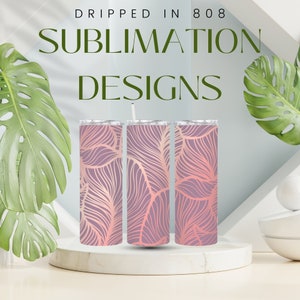 Hawaiian Pink Palm Tumbler Design + Waterslide Decals + Hawaiian Sublimation