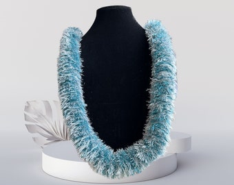 Hawaiian Graduation, Wedding, Birthday Eyelash Ribbon Leis- Teal + Silver