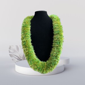 Hawaiian Graduation, Wedding, Birthday Eyelash Ribbon Leis- Green + Yellow