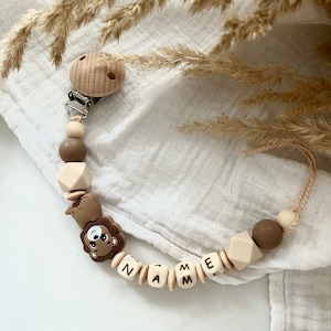 Pacifier chain with name personalized Jungle lion safari image 1