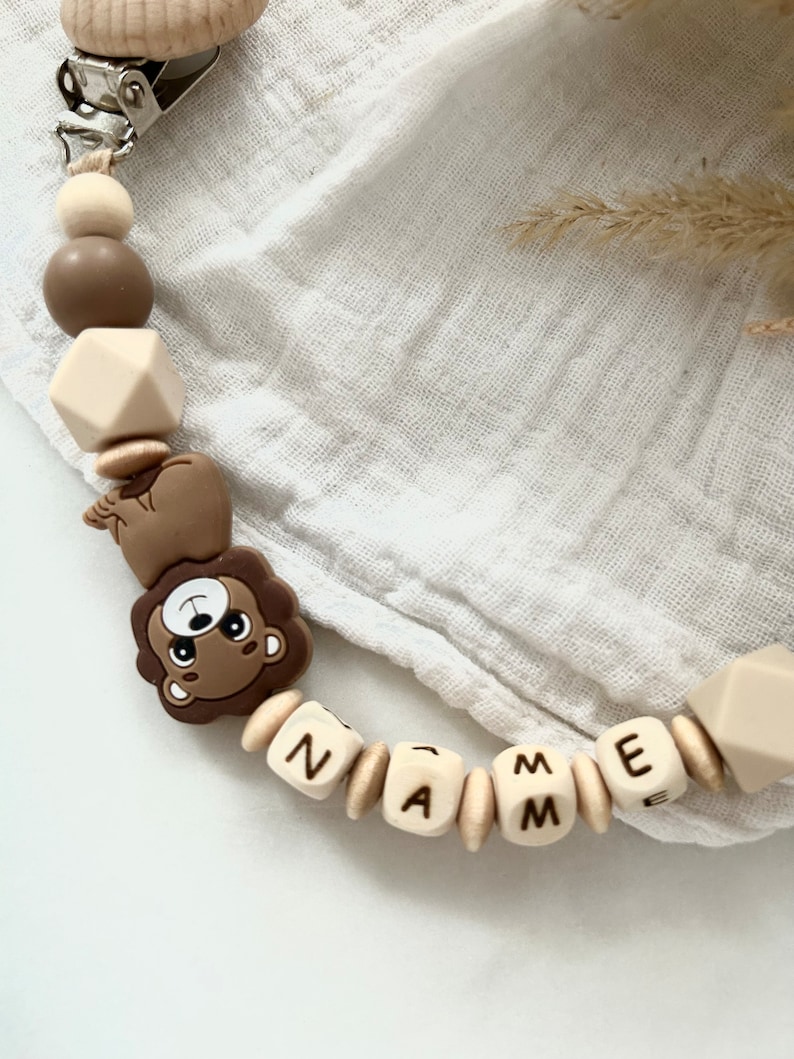 Pacifier chain with name personalized Jungle lion safari image 2
