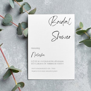 Printable Minimalist Bridal shower invitation CANVA template digital download 5x7&quot;