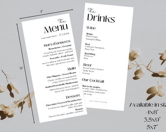 MONICA Printable Minimalist wedding menu digital download template package - 3.5x9", 4x8", 5x7"