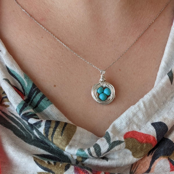 Turquoise Bird Nest Necklace / Turquoise Robin Egg Necklace / Turquoise Gemstone Necklace / Mother's Day Gift