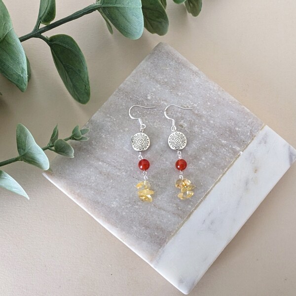 Sunny Citrine and Carnelian Gemstone Earrings / Gemstone Jewelry