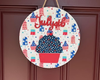 July 4th popsicle and cupcake wood door hanger