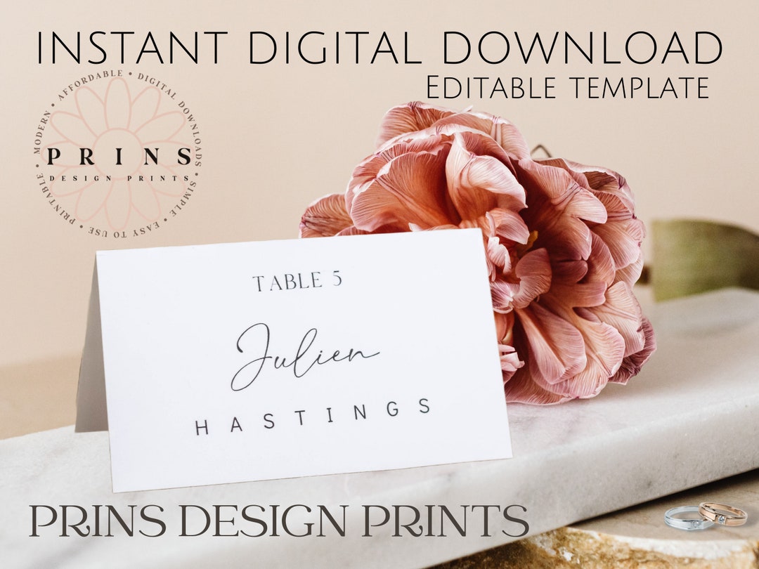 Minimalist Place Card Template, Printable Folded Card, Instant Download ...