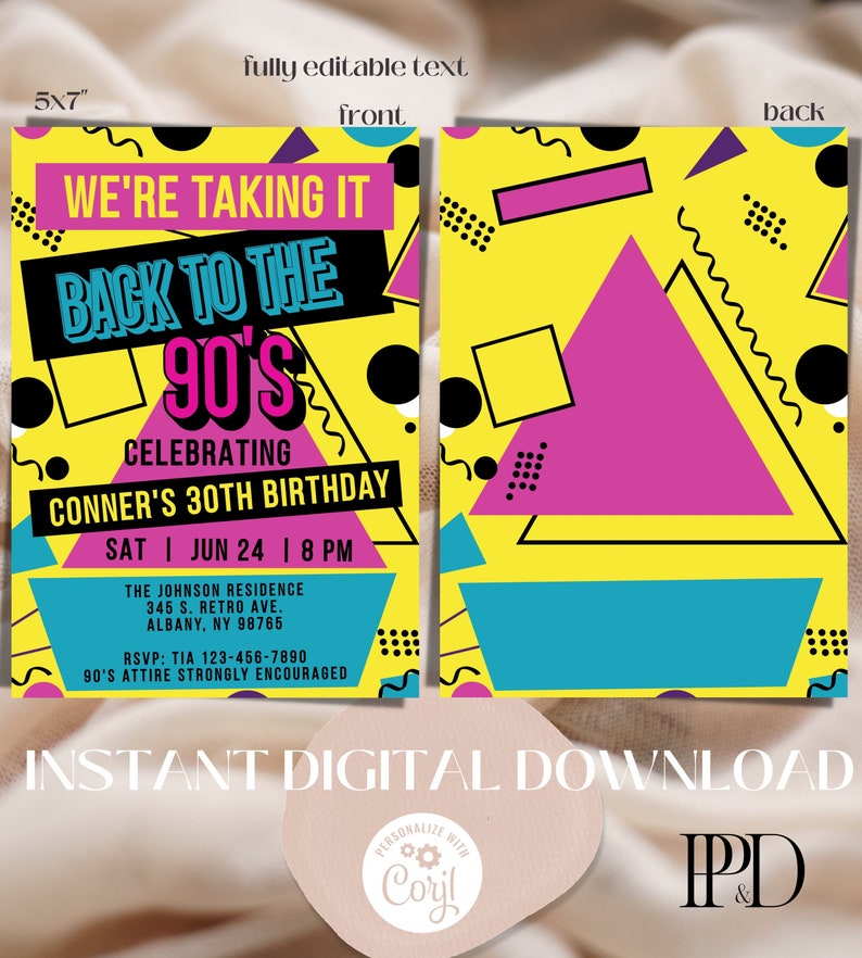 90's Throwback Editable Invitation Template Retro Throwback