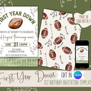 Fußball Erster Geburtstag Einladung Vorlage | Bearbeitbar in Canva (Digitaler Download)