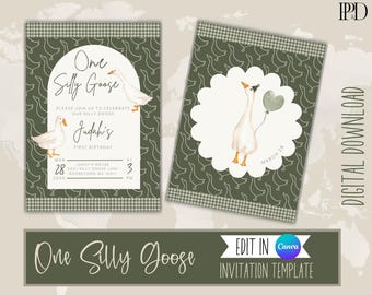 Silly Goose First Birthday Invitation | Editable Canva Template (Digital Download)