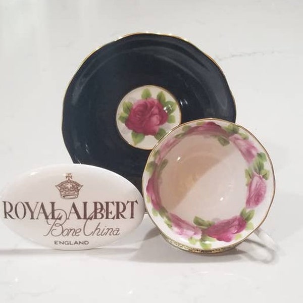 Royal Albert | Black | Old English Rose | Tea Cup and Saucer