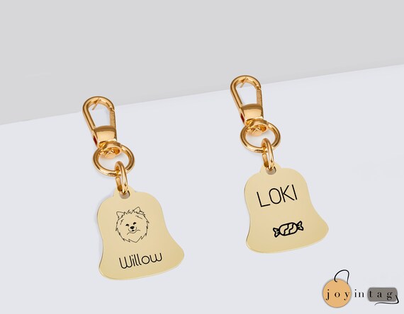 Personalized Gold plated Brass Pet Name Tag Bell shaped Dog ID Tag Custom Cat Name Tag Pet ID Collar Tag Dog and Cat Accessories Etsy
