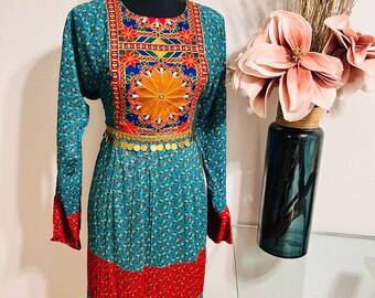 Long Afghani Dress for Women Party Dress With Embroidery Around Neck Afghani Party Dress Made of Cotton Etsy