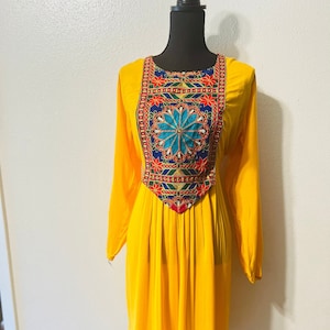 Modern Afghani Short Dress with Embroidery Around neck / Long Dress made of cotton