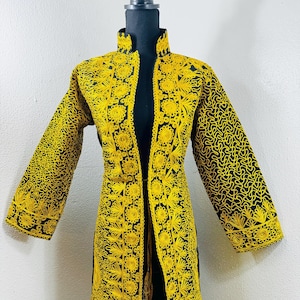 Afghan Embroidered Chiffon Coat: Handmade Black & Gold Jacket