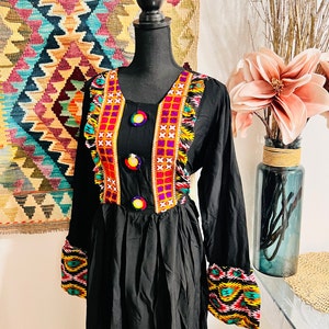 Afghan Long Dress with Embroidery Around neck, skirt and sleeves / Beautiful Afghani Long Dress