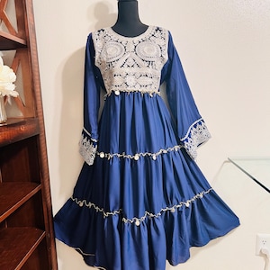 Vestido afegão com bordado no pescoço/vestido feminino afegão, vestido para mulheres