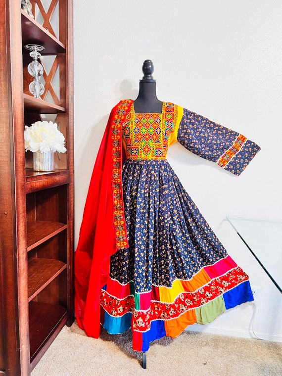 Afghan Multicolor Long Dress With Embroidery Around Neck and Sleeves /  Multicolor Skirt Dress for Women - Etsy