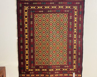 150cm x 90cm Afghan Handmade Maliki Rug/ Afghan Hand Knotted Maliki Rug/Kilim / Vintage Rug Made of 100% Wool