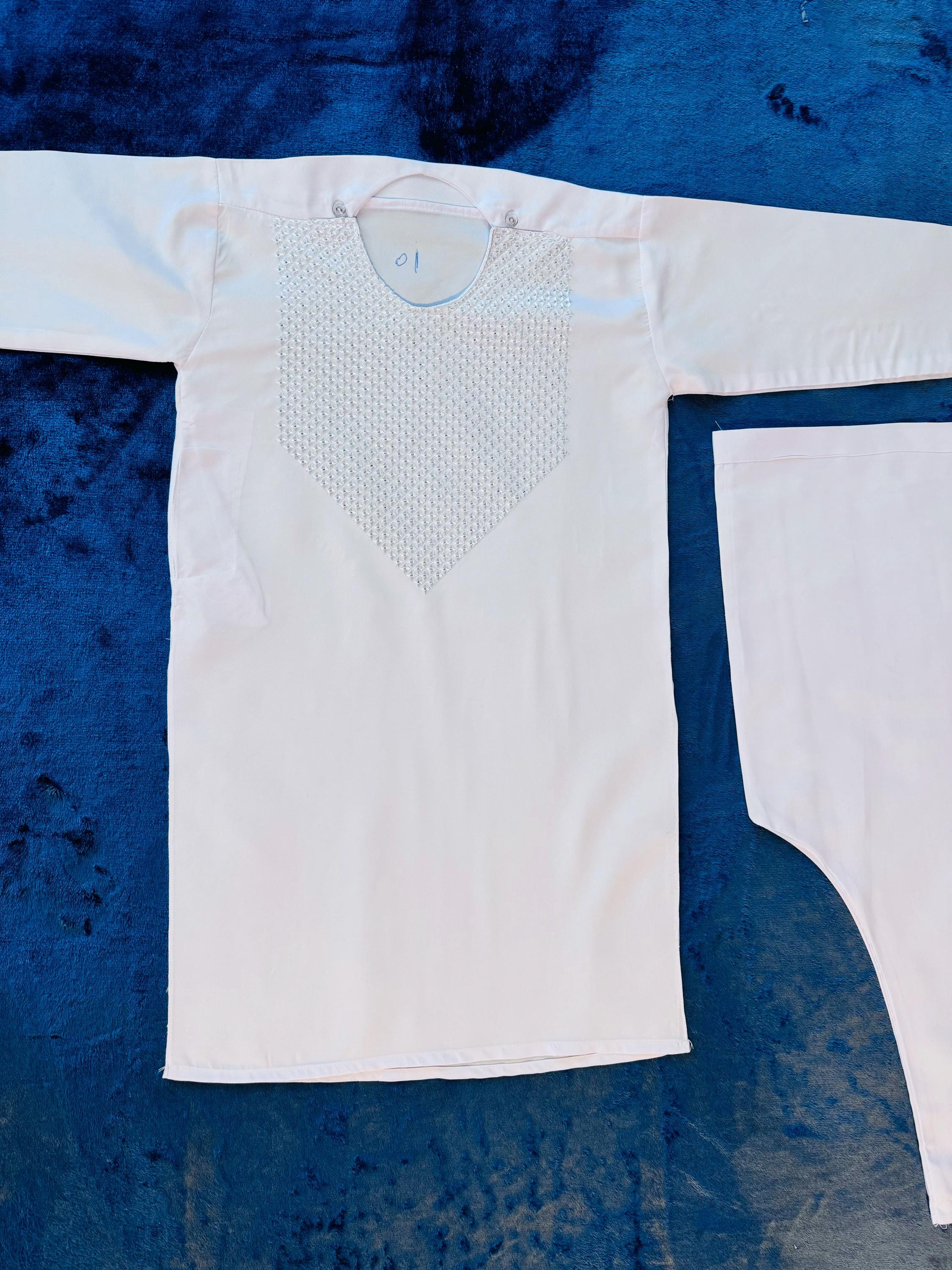 Handmade Afghani Boys Cotton Outfit: Embroidered Perahan Wa Tonban