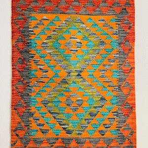 85cm x 65cm Maimanagi Handmade Area Rug / Afghan Hand Knotted / Handmade Gelim (Rug) / Kilim For Office / 100% Wool Made Maimanagi Kilim