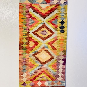 92cm x 48cm Afghan Handmade Maimanagi Rug / Afghani Beautiful Hand Knotted Rug / Pure Wool Kilim / Small Rug for Gift
