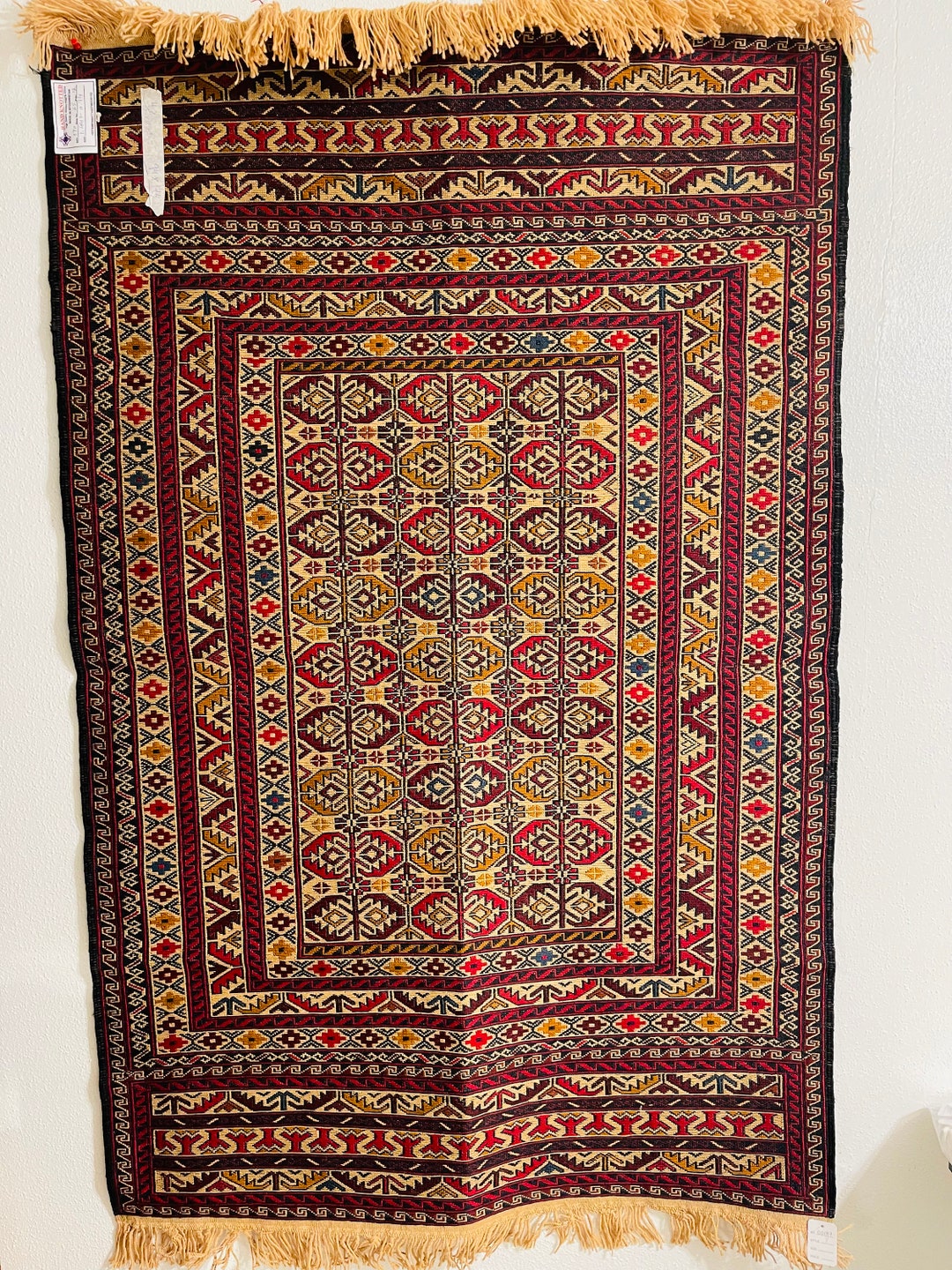 Hand-Woven Afghani Maliki Soumak Wool Kilim Rug - 4'2