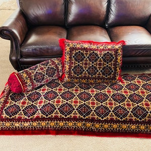 Floor Seating Sofa Cover with Rectangular and Round Cushions (Afghani Doshak/Toshak)