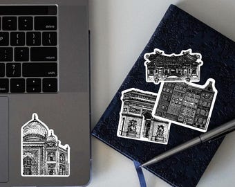 Paquete de 4 pegatinas de arquitectura