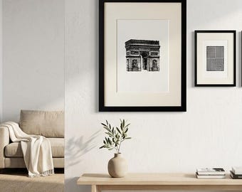 Lámina de arquitectura, Arco del Triunfo, láminas de ilustración dibujadas a mano, lámina de arte fotográfico de calidad museística