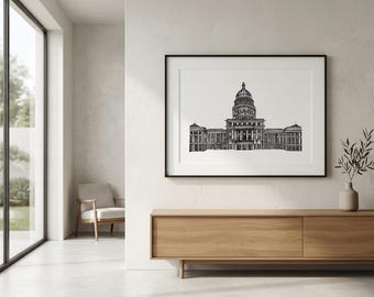 Lámina arquitectónica, Capitolio de Texas en Austin, láminas de ilustraciones dibujadas a mano, láminas de arte fotográfico de calidad museística