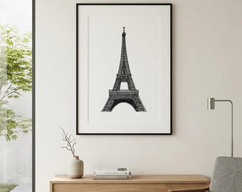 Lámina arquitectónica, Torre Eiffel de París, láminas ilustradas dibujadas a mano, láminas de arte fotográfico de calidad museística