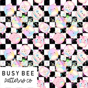 Squishmallows seamless pattern , Squishmallows rainbow checkered seamless file