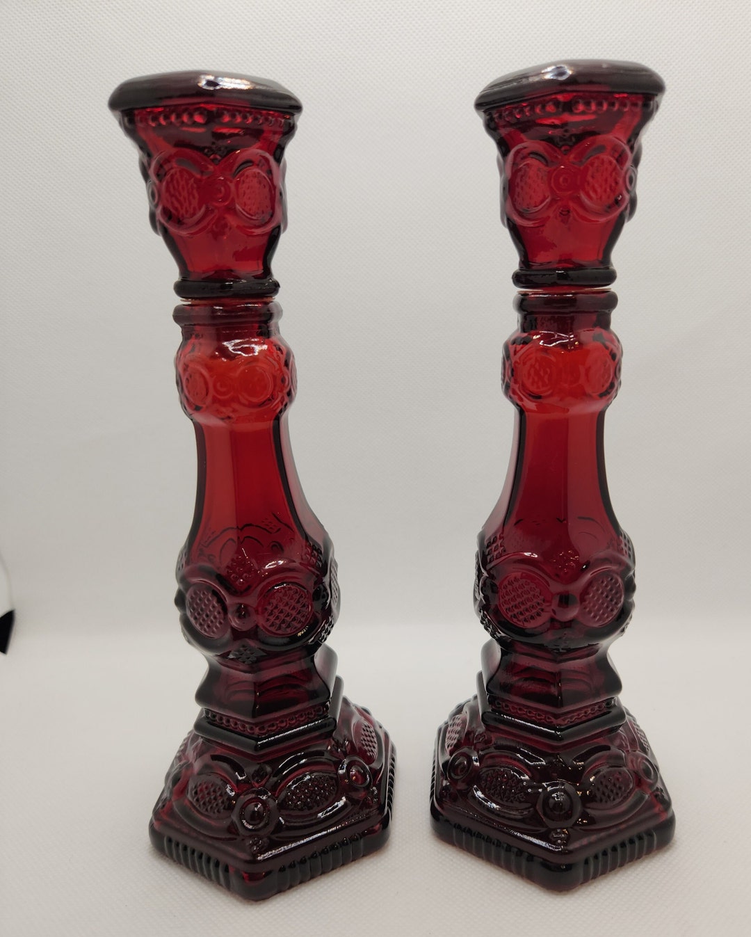 Avon Cape Cod 1876 Ruby Red Candlesticks Holder Perfume Bottle Etsy