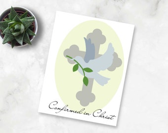 Printable Confirmation Greeting Card - 5"x7" - Confirmation, Religious, Dove, Cross, Editable Envelope Template