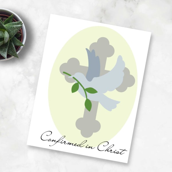 Printable Confirmation Greeting Card - 5"x7" - Confirmation, Religious, Dove, Cross, Editable Envelope Template