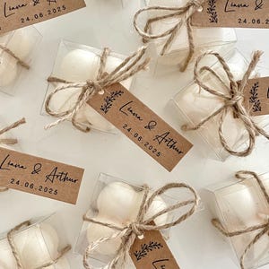 Mini Bougie Bubble Cadeau Invité Mariage Baptême Baby Shower – Étiquette Kraft Personnalisée – Bougie Décorative Artisanale